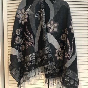 Grey and black wool sequin shawl.